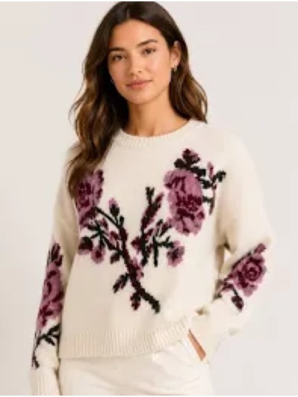 Ted Baker Cream Crewneck Sweater with Rose Motif - Picture 1 of 11